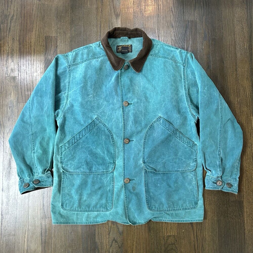 Vintage 90s Eddie Bauer Chore Barn Green Jacket Corduroy Collar Men’s Sz XL